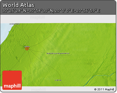 Physical 3D Map of the Area around 30° 42' 29" N, 20° 28' 30" E