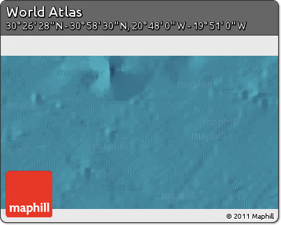 Satellite 3D Map of the Area around 30° 42' 29" N, 20° 19' 30" W