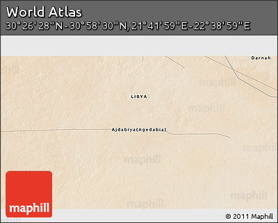 Satellite 3D Map of the Area around 30° 42' 29" N, 22° 10' 29" E