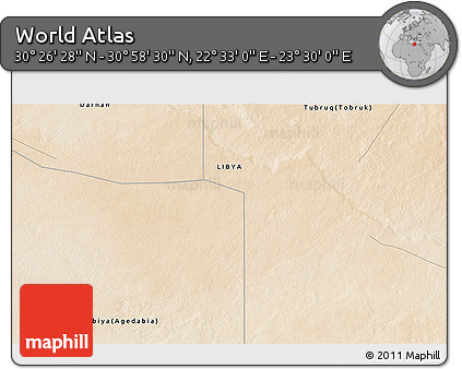 Satellite 3D Map of the Area around 30° 42' 29" N, 23° 1' 29" E