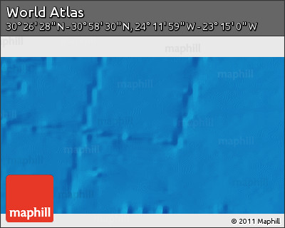 Shaded Relief 3D Map of the Area around 30° 42' 29" N, 23° 43' 30" W