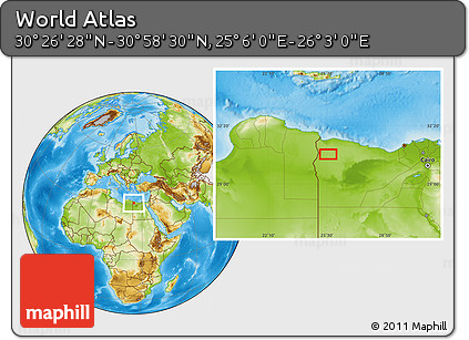 Physical Location Map of the Area around 30° 42' 29" N, 25° 34' 30" E