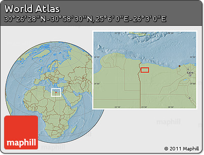 Savanna Style Location Map of the Area around 30° 42' 29" N, 25° 34' 30" E, hill shading