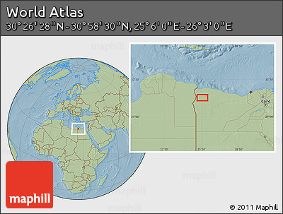 Savanna Style Location Map of the Area around 30° 42' 29" N, 25° 34' 30" E, hill shading