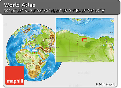 Physical Location Map of the Area around 30° 42' 29" N, 26° 25' 29" E