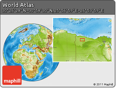 Physical Location Map of the Area around 30° 42' 29" N, 26° 25' 29" E