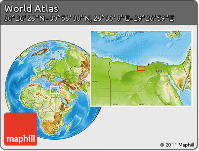 Physical Location Map of the Area around 30° 42' 29" N, 28° 58' 30" E