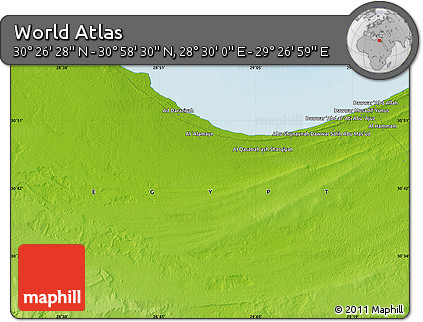 Physical Map of the Area around 30° 42' 29" N, 28° 58' 30" E