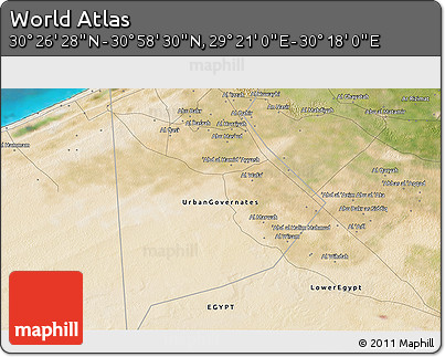 Satellite 3D Map of the Area around 30° 42' 29" N, 29° 49' 30" E