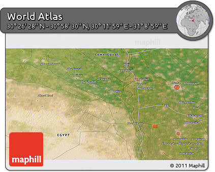 Satellite 3D Map of the Area around 30° 42' 29" N, 30° 40' 29" E
