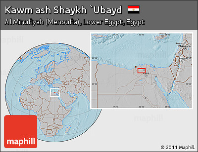 Gray Location Map of Kawm Ash Shaykh `Ubayd, hill shading