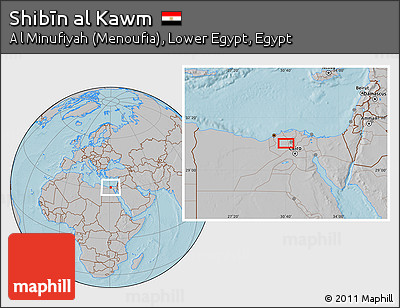 Gray Location Map of Shibīn Al Kawm, hill shading