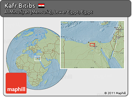 Savanna Style Location Map of Kafr Bitibs, hill shading