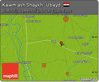 Physical Map of Kawm Ash Shaykh `Ubayd