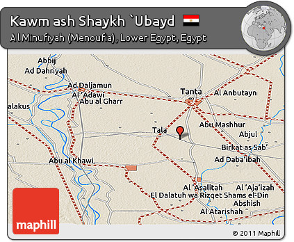 Shaded Relief Panoramic Map of Kawm Ash Shaykh `Ubayd