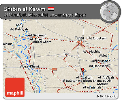 Shaded Relief Panoramic Map of Shibīn Al Kawm