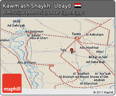Shaded Relief Panoramic Map of Kawm Ash Shaykh `Ubayd