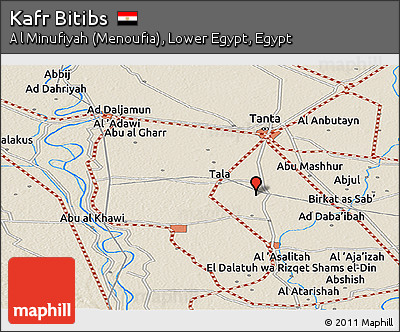 Shaded Relief Panoramic Map of Kafr Bitibs