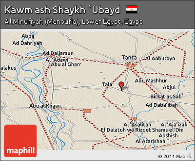 Shaded Relief Panoramic Map of Kawm Ash Shaykh `Ubayd
