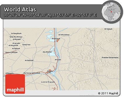 Shaded Relief 3D Map of the Area around 30° 42' 29" N, 32° 22' 30" E