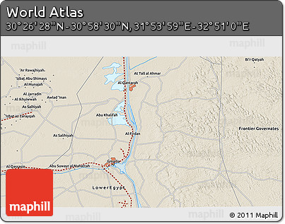 Shaded Relief 3D Map of the Area around 30° 42' 29" N, 32° 22' 30" E