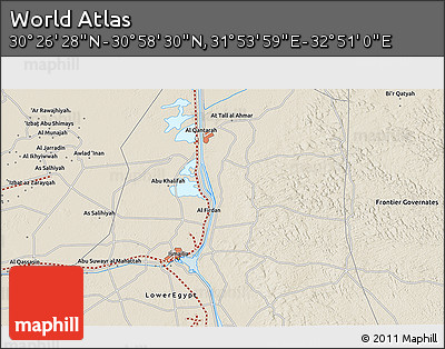 Shaded Relief 3D Map of the Area around 30° 42' 29" N, 32° 22' 30" E