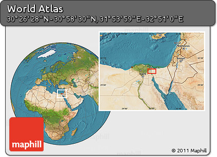 Satellite Location Map of the Area around 30° 42' 29" N, 32° 22' 30" E