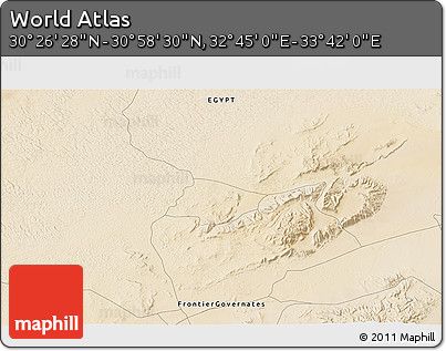 Satellite 3D Map of the Area around 30° 42' 29" N, 33° 13' 30" E