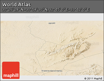 Satellite 3D Map of the Area around 30° 42' 29" N, 33° 13' 30" E