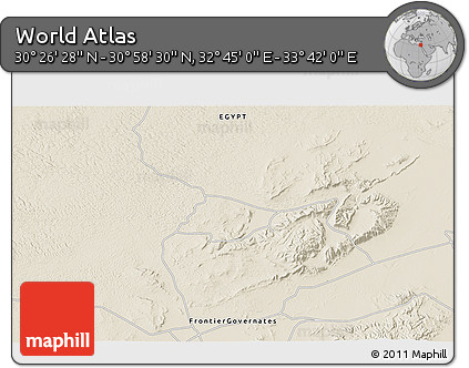 Shaded Relief 3D Map of the Area around 30° 42' 29" N, 33° 13' 30" E