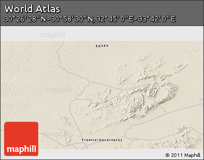 Shaded Relief 3D Map of the Area around 30° 42' 29" N, 33° 13' 30" E