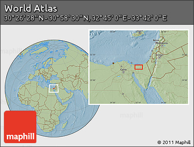 Savanna Style Location Map of the Area around 30° 42' 29" N, 33° 13' 30" E, hill shading