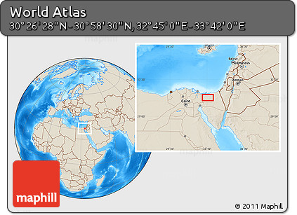 Shaded Relief Location Map of the Area around 30° 42' 29" N, 33° 13' 30" E