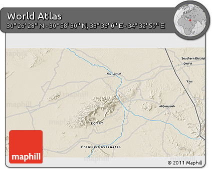 Shaded Relief 3D Map of the Area around 30° 42' 29" N, 34° 4' 30" E