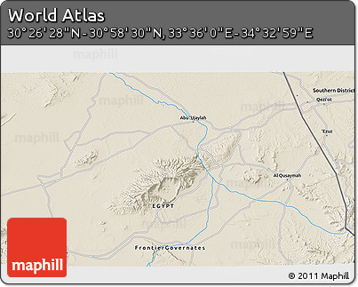 Shaded Relief 3D Map of the Area around 30° 42' 29" N, 34° 4' 30" E