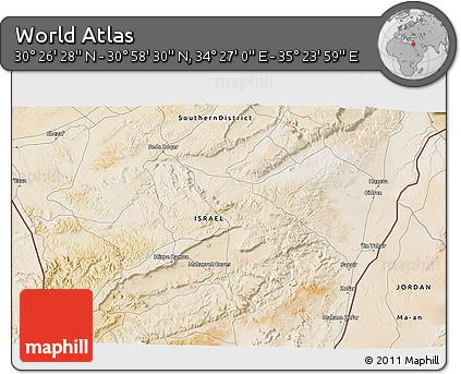 Satellite 3D Map of the Area around 30° 42' 29" N, 34° 55' 29" E