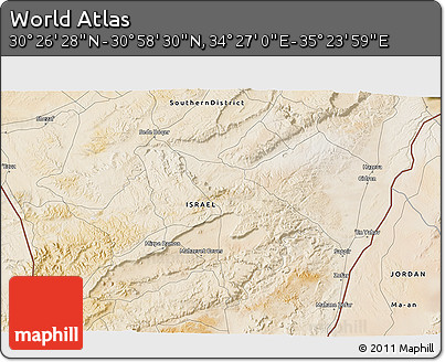 Satellite 3D Map of the Area around 30° 42' 29" N, 34° 55' 29" E