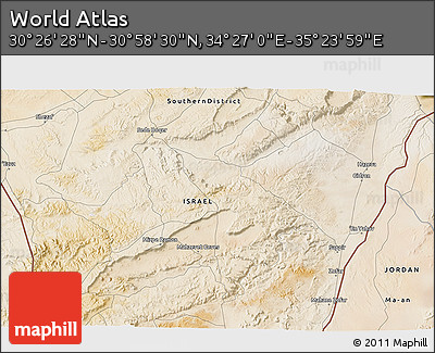 Satellite 3D Map of the Area around 30° 42' 29" N, 34° 55' 29" E