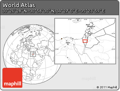 Blank Location Map of the Area around 30° 42' 29" N, 34° 55' 29" E