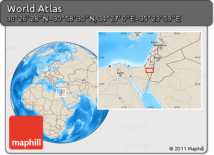 Shaded Relief Location Map of the Area around 30° 42' 29" N, 34° 55' 29" E