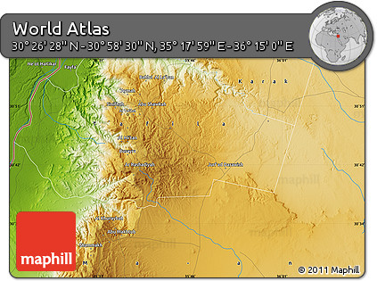Physical Map of the Area around 30° 42' 29" N, 35° 46' 29" E
