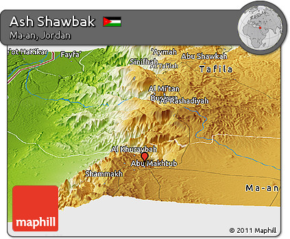Physical Panoramic Map of Ash Shawbak