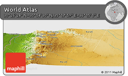 Physical Panoramic Map of the Area around 30° 42' 29" N, 35° 46' 29" E