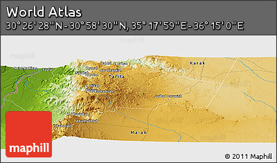 Physical Panoramic Map of the Area around 30° 42' 29" N, 35° 46' 29" E