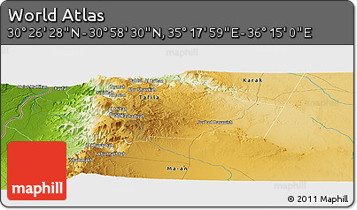 Physical Panoramic Map of the Area around 30° 42' 29" N, 35° 46' 29" E