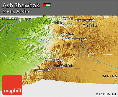 Physical Panoramic Map of Ash Shawbak