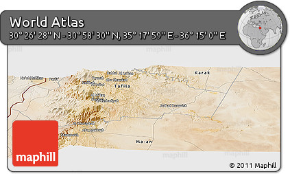 Satellite Panoramic Map of the Area around 30° 42' 29" N, 35° 46' 29" E