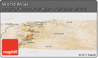 Satellite Panoramic Map of the Area around 30° 42' 29" N, 35° 46' 29" E