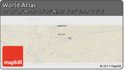 Shaded Relief Panoramic Map of the Area around 30° 42' 29" N, 36° 37' 30" E