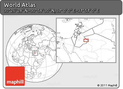 Blank Location Map of the Area around 30° 42' 29" N, 37° 28' 30" E